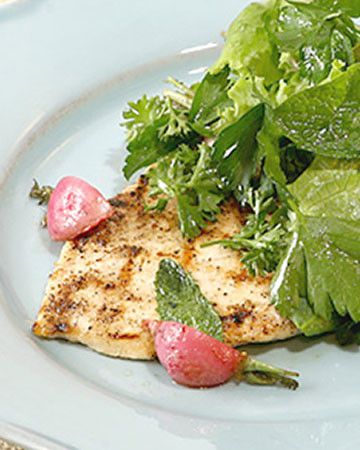 Grilled Chicken Paillards with Herb Salad and Sauteed Radishes Recipe